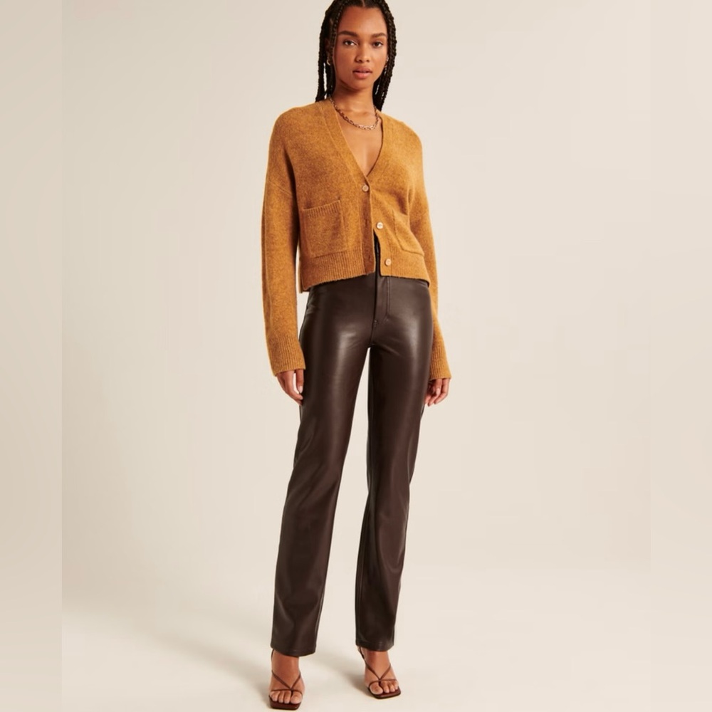 Abercrombie Curve Love Vegan Leather Dark Brown 90’s Straight Pants Ultra High - Picture 1 of 12
